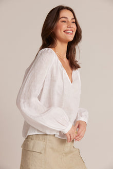 Shirred Linen Raglan Blouse | White