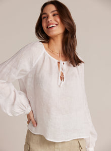 Shirred Linen Raglan Blouse | White