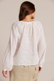 Shirred Linen Raglan Blouse | White