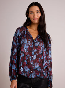 Shirred Neck Blouse | Berry Bloom Print
