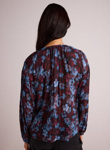 Shirred Neck Blouse | Berry Bloom Print