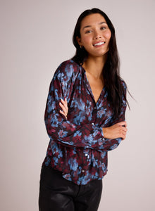 Shirred Neck Blouse | Berry Bloom Print