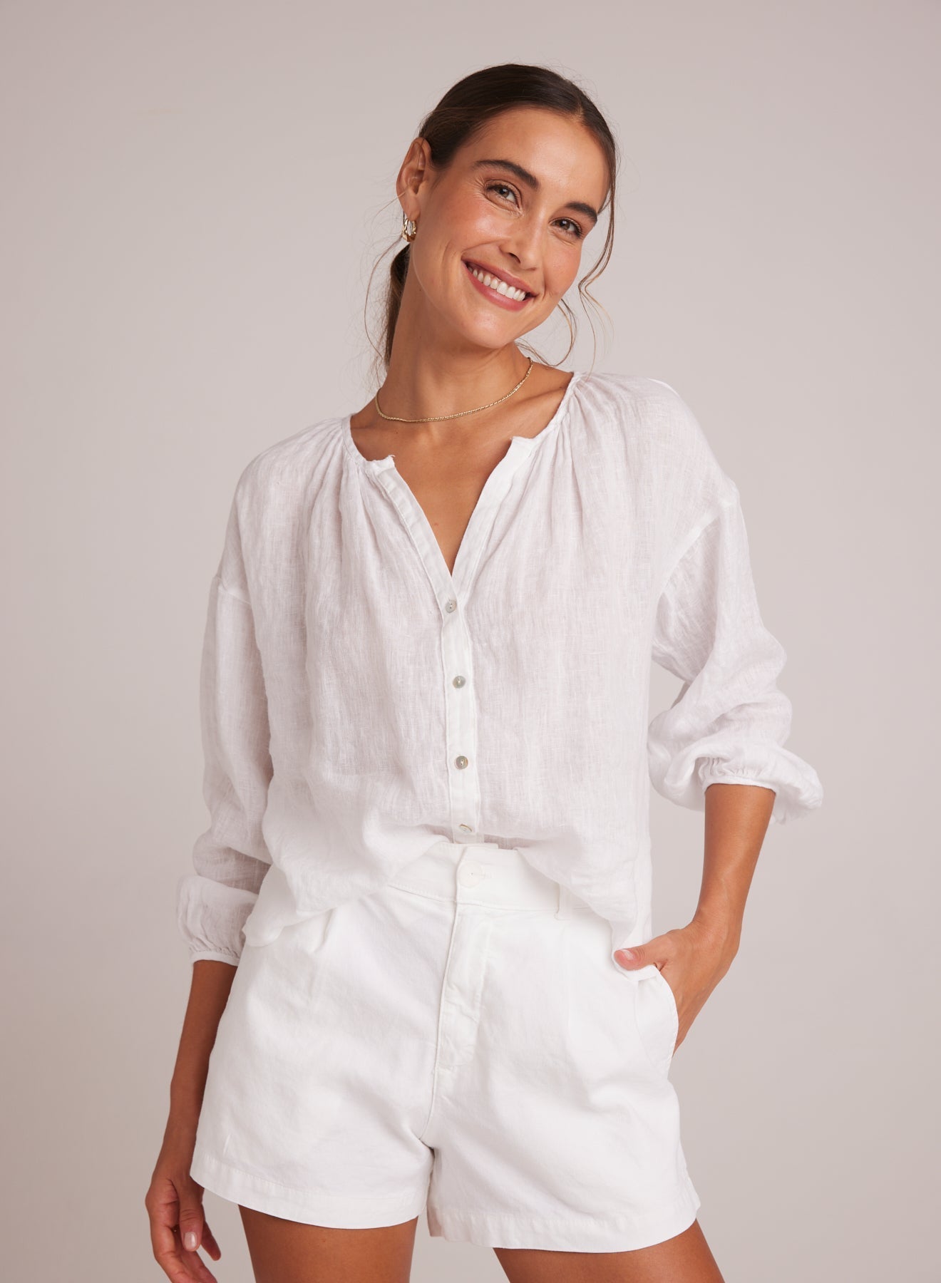Shirred Neck Blouse | White