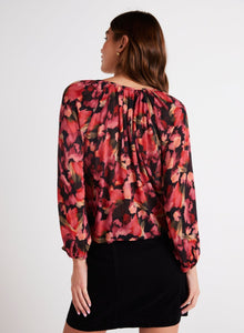 Shirred Raglan Tie Front Blouse | Autumn Bloom Print