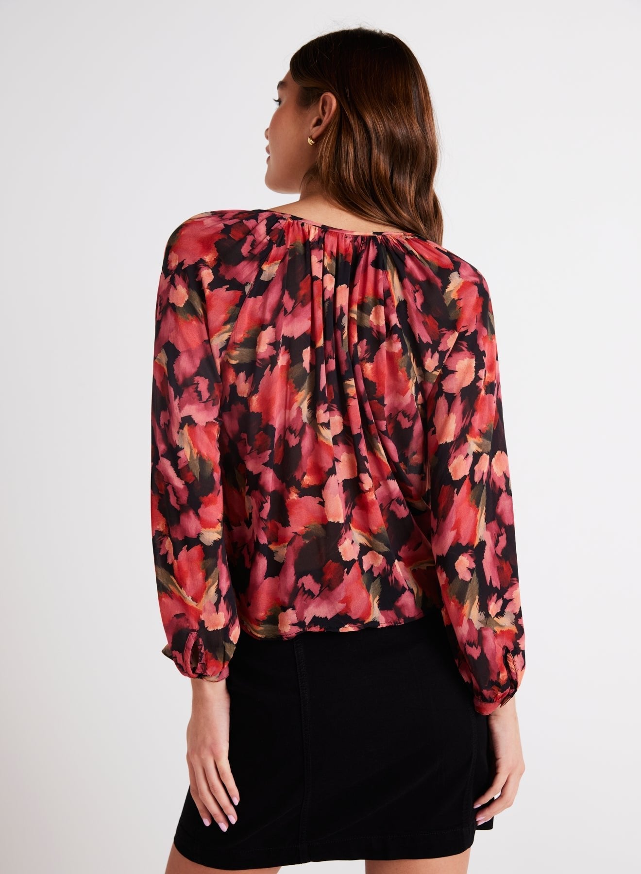 Shirred Raglan Tie Front Blouse | Autumn Bloom Print