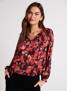Shirred Raglan Tie Front Blouse | Autumn Bloom Print