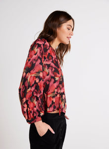 Shirred Raglan Tie Front Blouse | Autumn Bloom Print