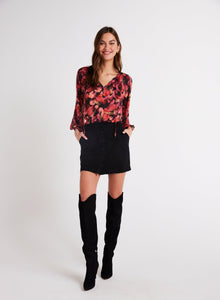 Shirred Raglan Tie Front Blouse | Autumn Bloom Print