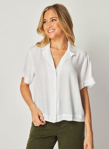 Short Sleeve Flowy Button Down | White