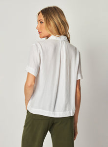 Short Sleeve Flowy Button Down | White