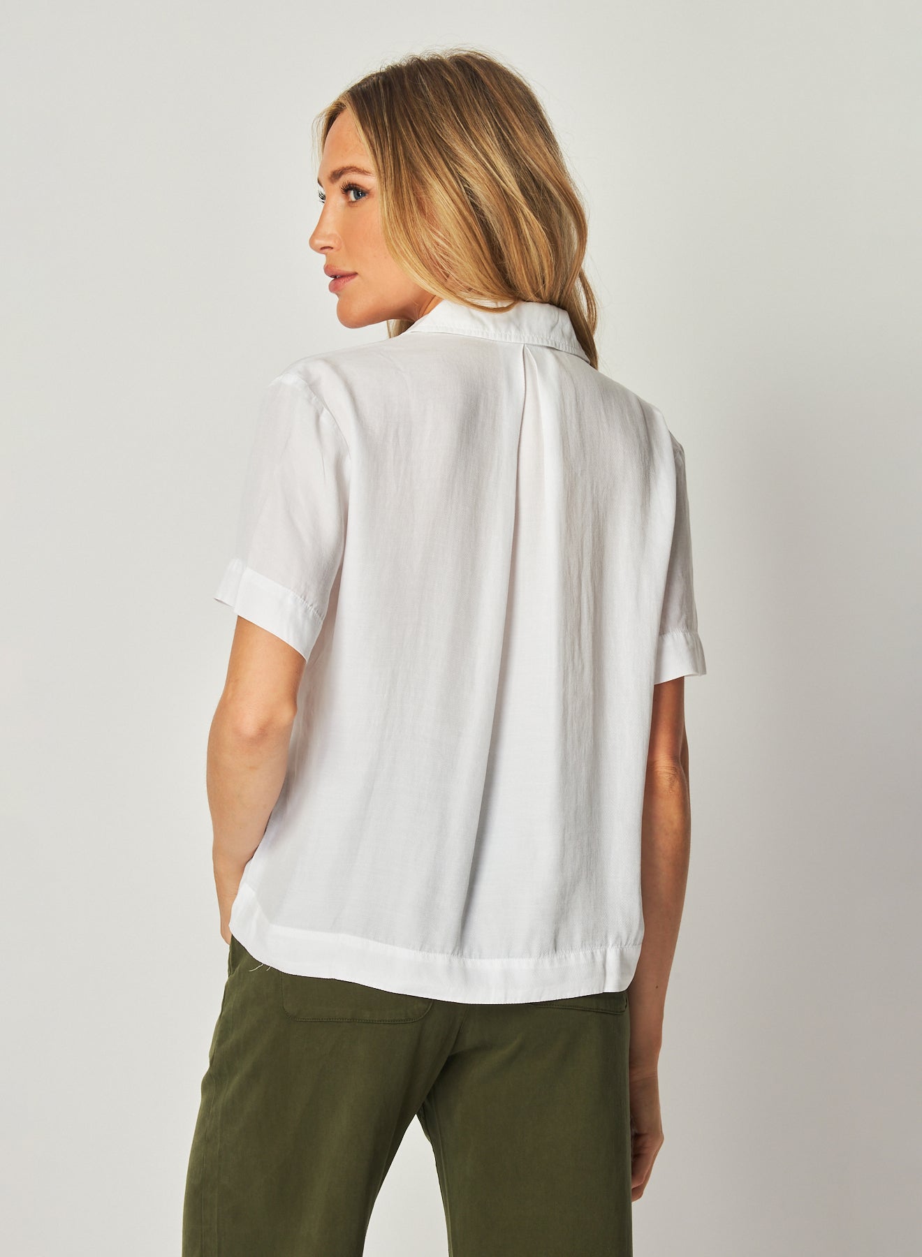 Short Sleeve Flowy Button Down | White