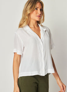 Short Sleeve Flowy Button Down | White