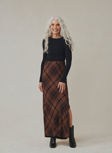 Side Slit Bias Maxi Skirt | Autumn Ember Plaid