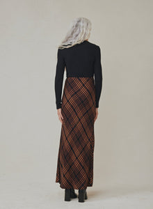 Side Slit Bias Maxi Skirt | Autumn Ember Plaid
