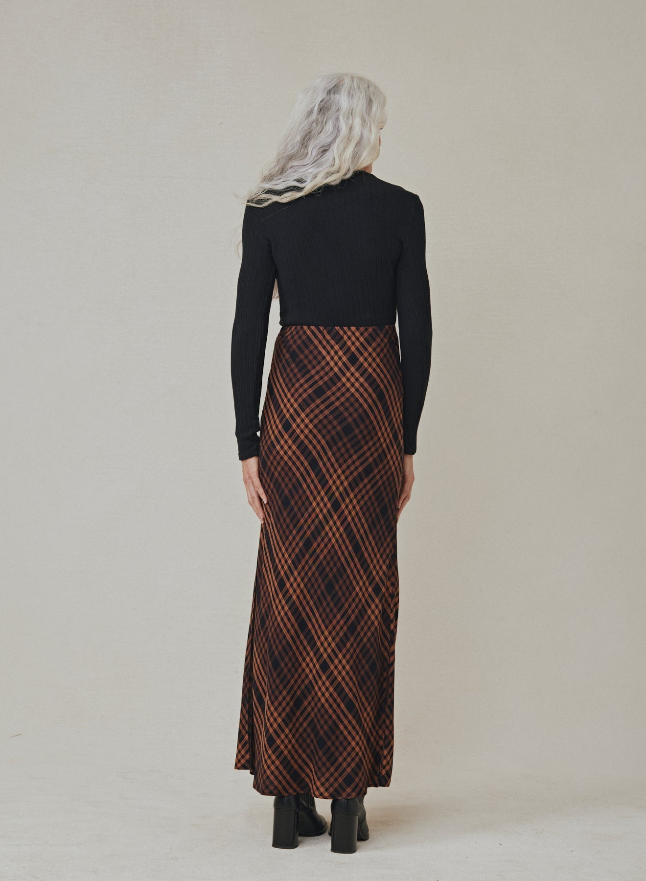Side Slit Bias Maxi Skirt | Autumn Ember Plaid