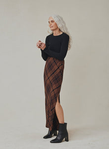 Side Slit Bias Maxi Skirt | Autumn Ember Plaid