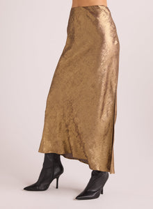 Side Slit Bias Maxi Skirt | Gold Metallic
