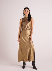 Side Slit Bias Maxi Skirt | Gold Metallic