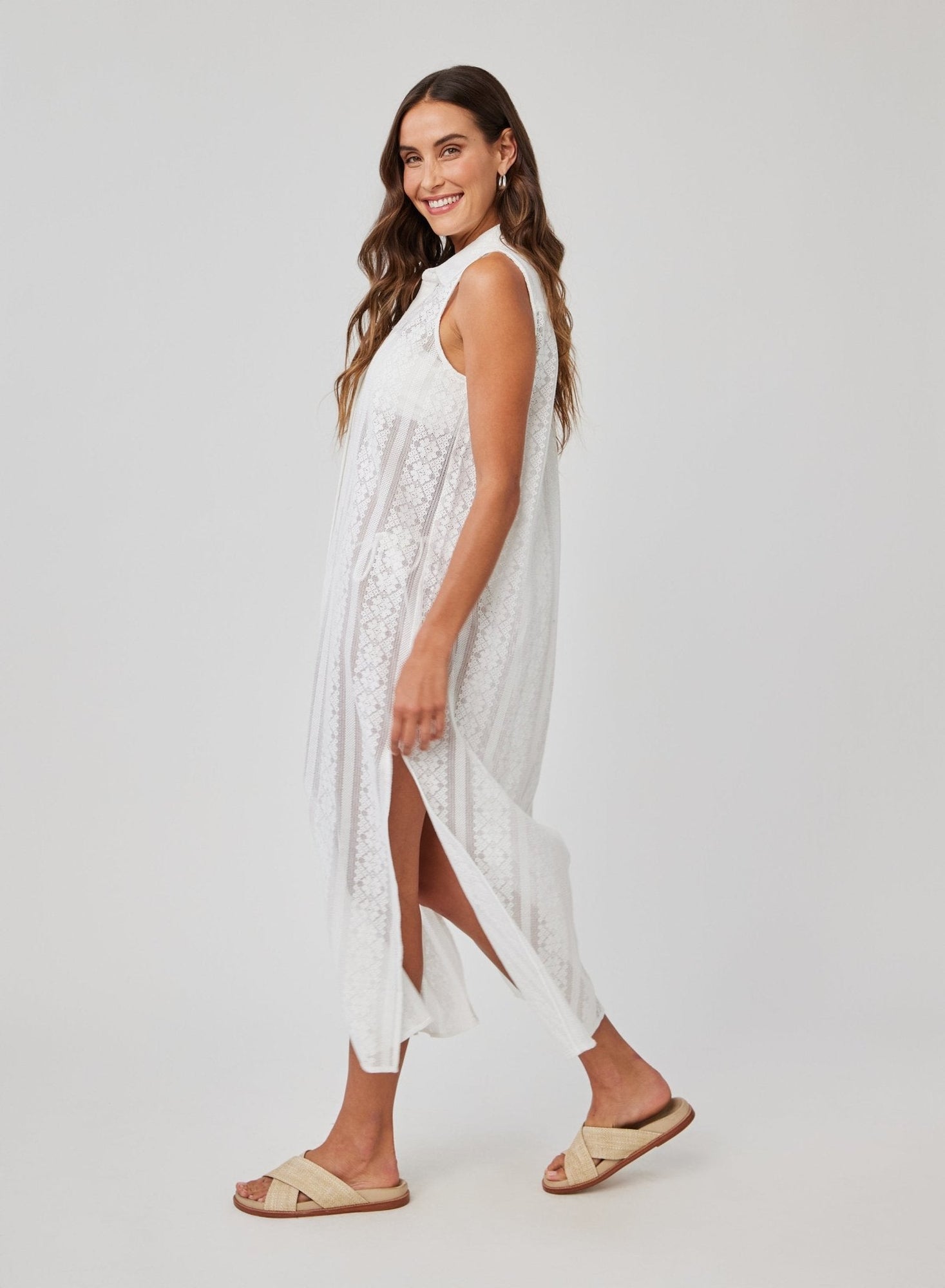 Side Slit Duster Dress | Off White