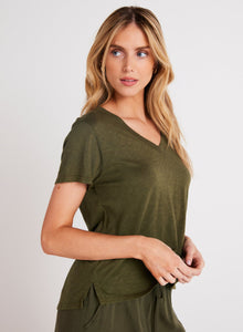 Side Slit V-Neck Tee | Italian Herb