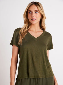 Side Slit V-Neck Tee | Italian Herb