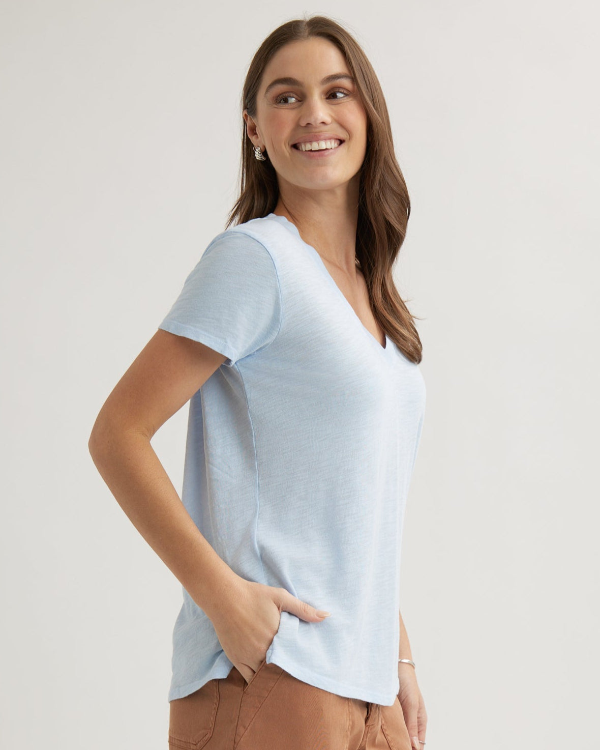 Side Slit V-Neck Tee | Perennial Blue