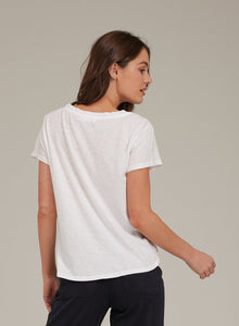 Side Slit V-Neck Tee | White