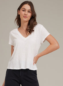 Side Slit V-Neck Tee | White