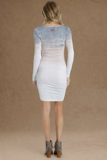 Women | Long Sleeve Side Shirred Dress | Rainbow Horizon 54