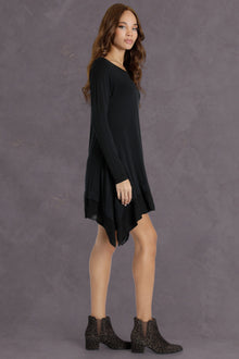 Women | Long Sleeve Handkerchief Hem Dress | Black