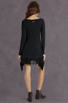 Women | Long Sleeve Handkerchief Hem Dress | Black