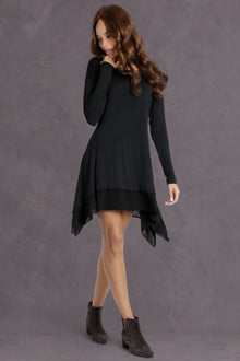 Women | Long Sleeve Handkerchief Hem Dress | Black