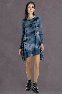 Women | Long Sleeve Handkerchief Hem Dress | Cloud Wash 1