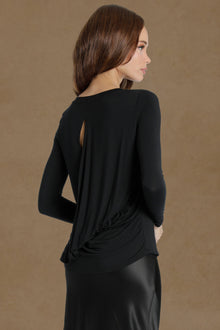 Women | Long Sleeve Drape Back Top | Black