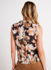 Sleeveless Notch Collar Button Down | Harvest Floral Print