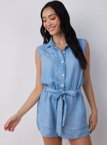 Sleeveless Utility Romper | Caribbean Wash