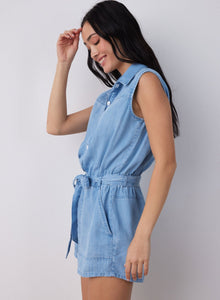 Sleeveless Utility Romper | Caribbean Wash