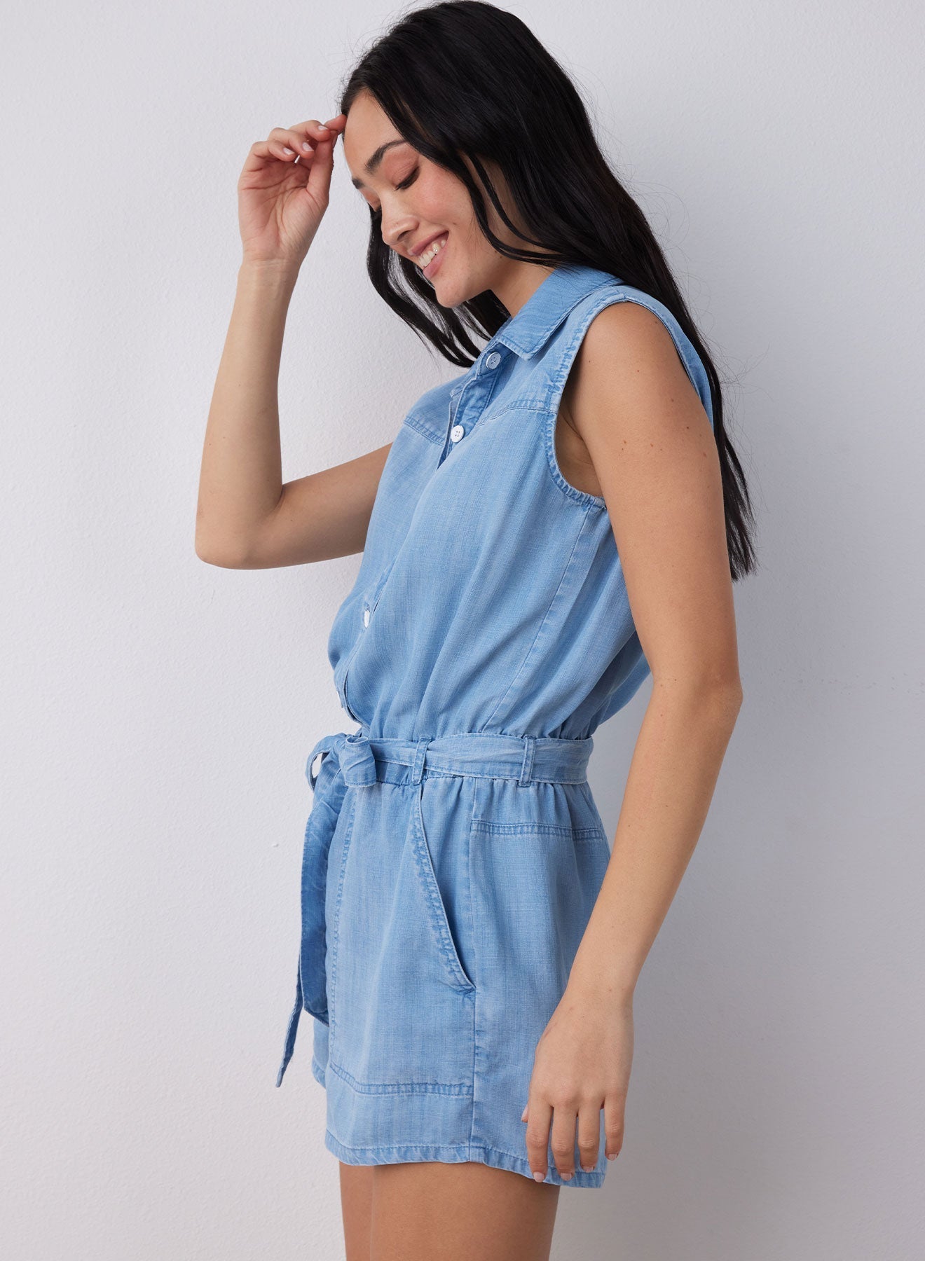 Sleeveless Utility Romper | Caribbean Wash