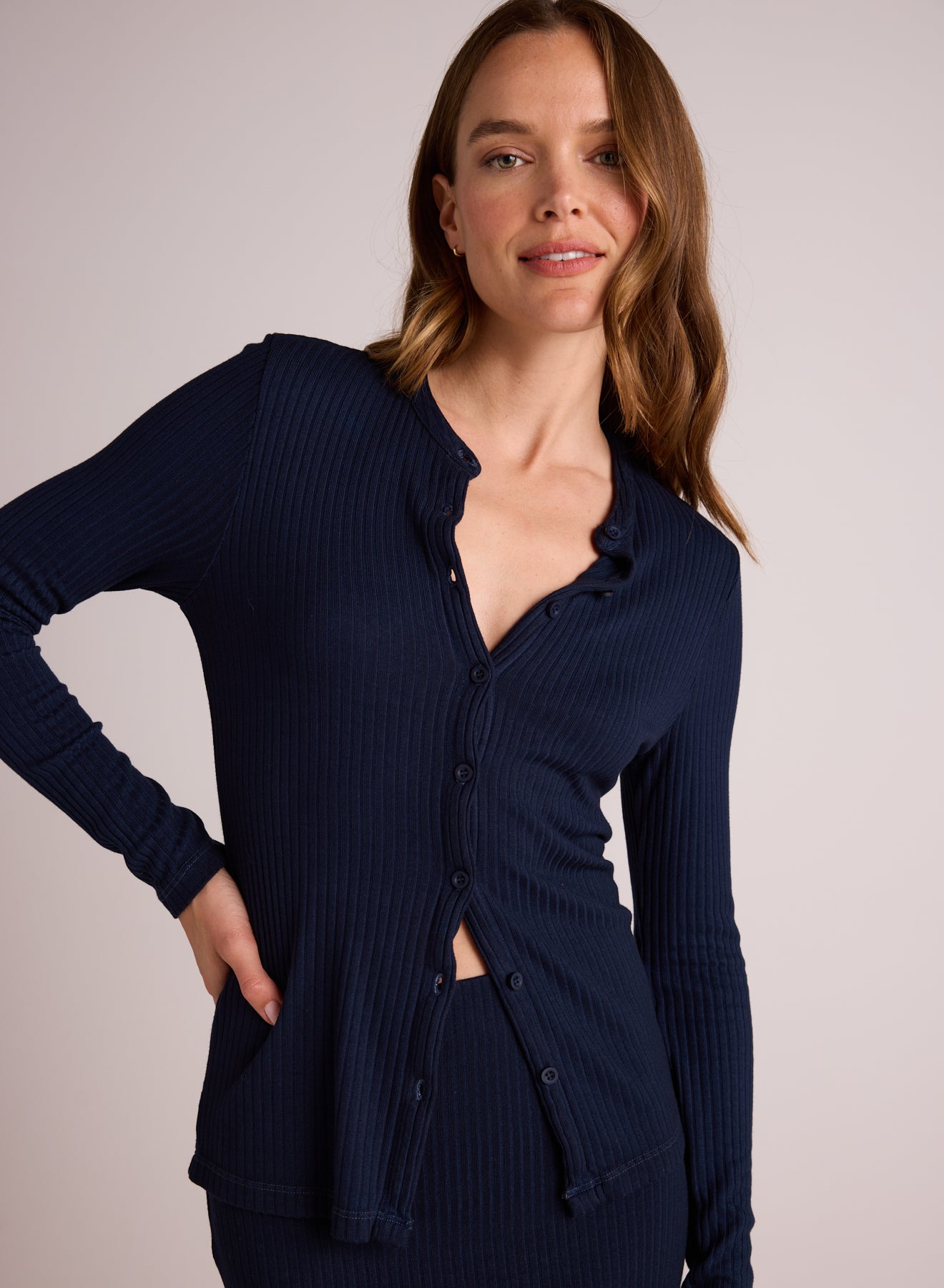 Knit Slim Fit Button Down | Navy Storm