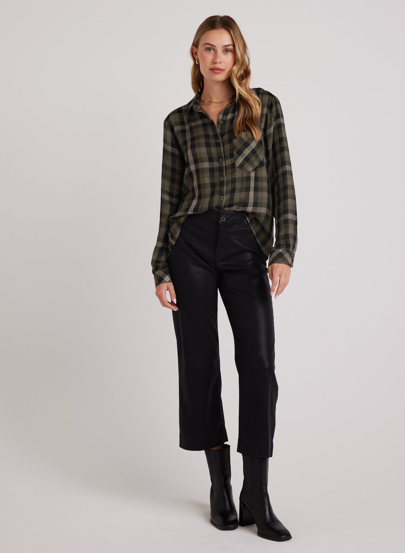 Slouchy Pocket Button Down | Olive Plaid