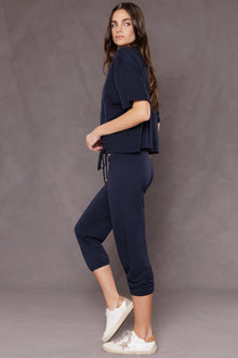 Women | Laced Short Sleeve Baby Fleece Sweatshirt | Past Midnight