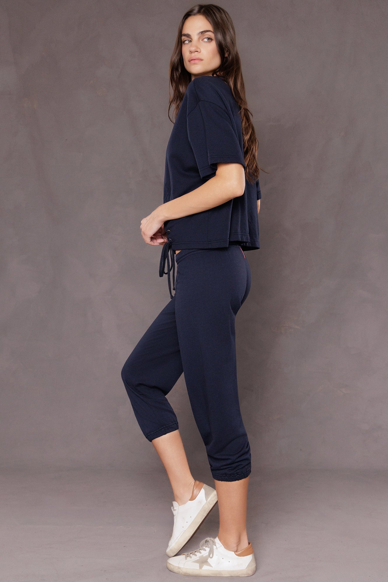 Women | Laced Short Sleeve Baby Fleece Sweatshirt | Past Midnight