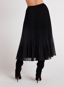 Sunburst Pleated Chiffon Midi Skirt | Black