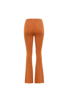 Terra Sparkle Flair Pant in terracotta with flared legs, shown from back view against white background.