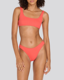 Womens | Elle Ribbed Bikini Bottom | Hot Coral