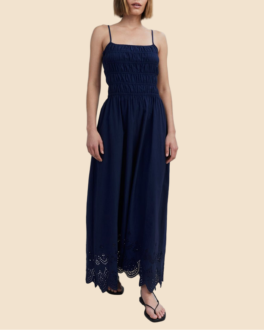 Womens | Delta Midi Dress Eyelet Hem | French Navy