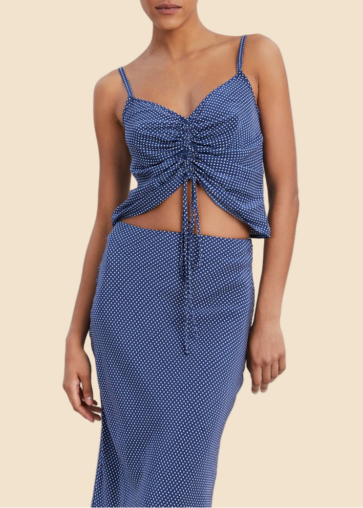 Womens | Lucia Adjustable Tank | Midnight Blue Polka Dot
