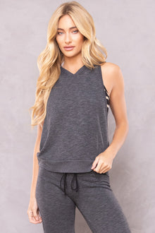 Women | Striated Sleeveless Hoodie | Black