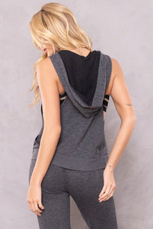 Women | Striated Sleeveless Hoodie | Black