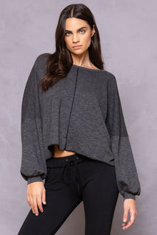 Women | Trifecta French Terry Balloon Sleeve Crop Sweatshirt | Black